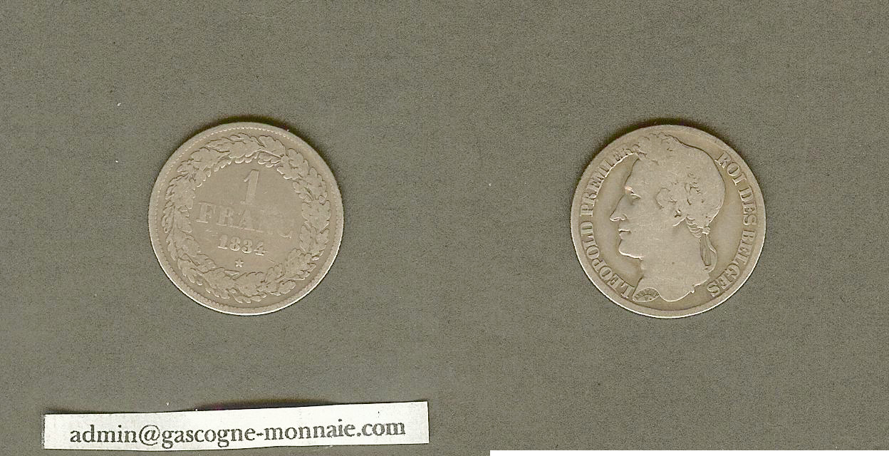 Belgium 1 franc 1834 F/gF